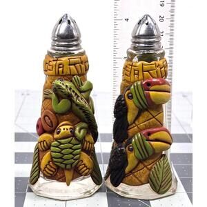 Novelty 3D Resin Tropical Art Over Glass Salt & Pepper Shaker Unique Bird Turtle